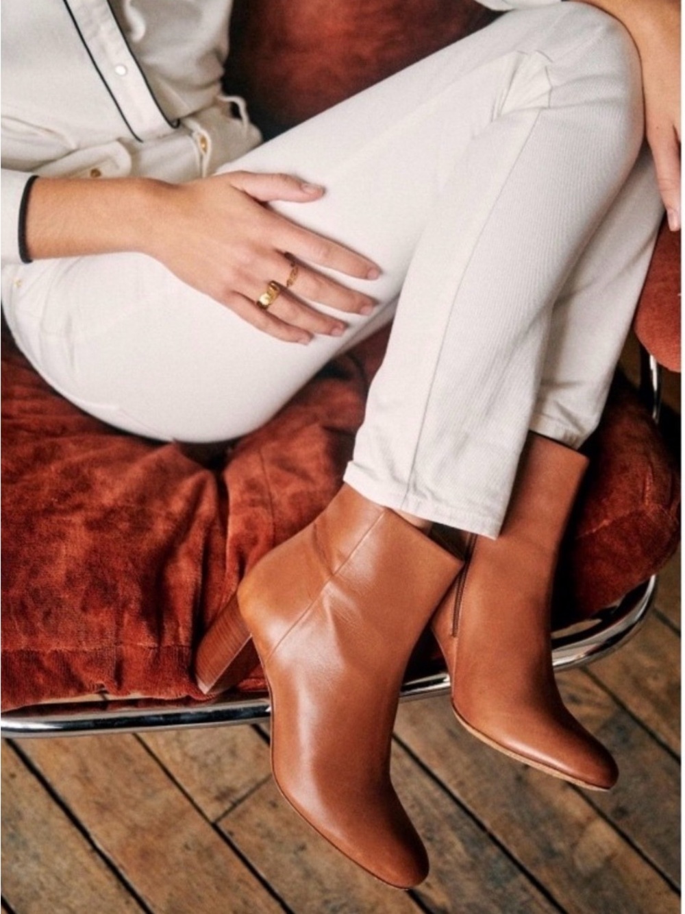 Sezane Lea Ankle Boots Heritage Brown Leather Size 41 US 10